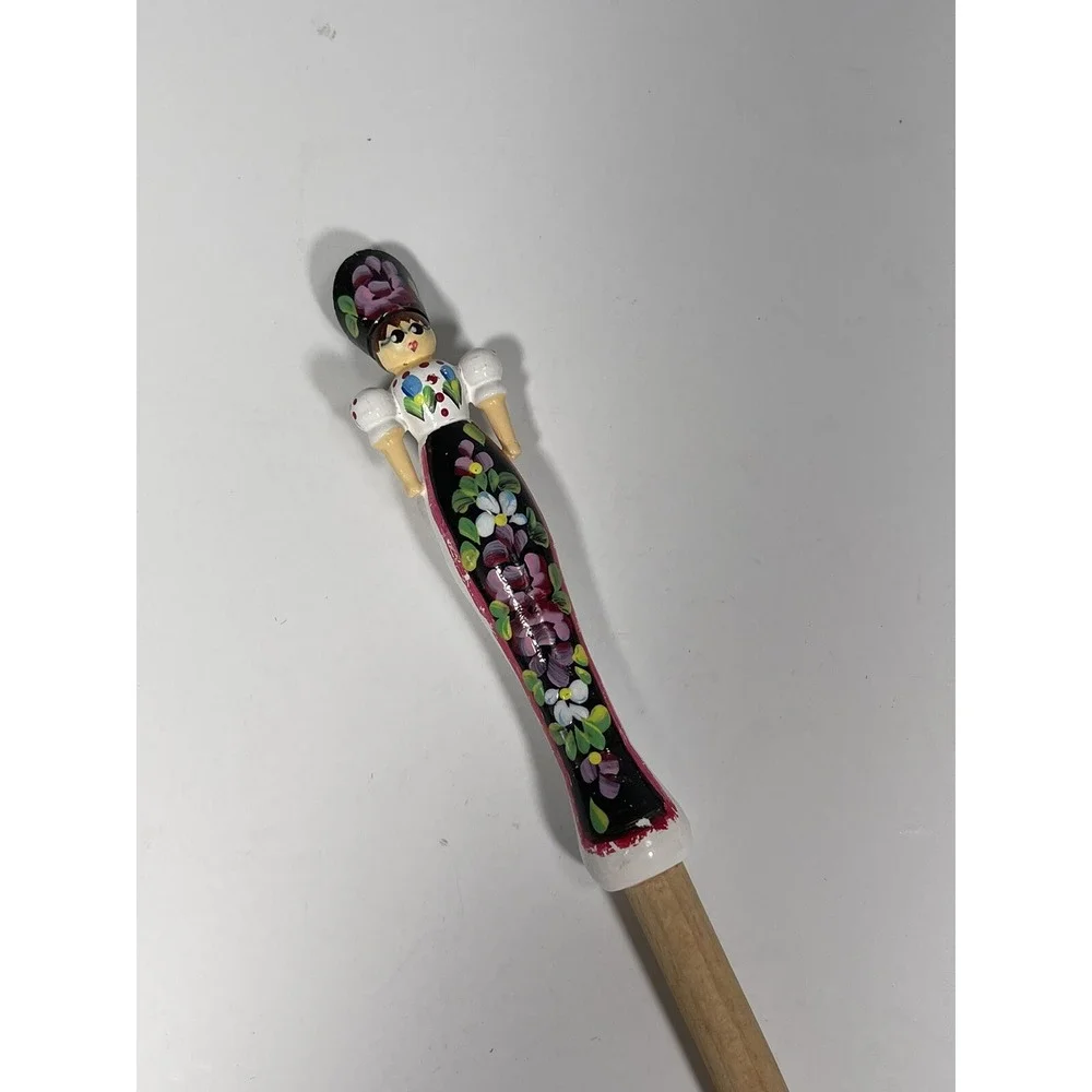 Vintage Hungarian Lady Wood Salad Serving Fork Thong Hungarian Lady Doll